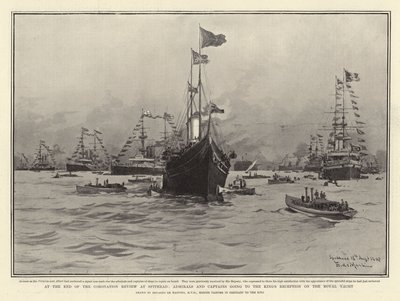 Am Ende der Krönungsparade in Spithead, Admirale und Kapitäne auf dem Weg zum Empfang des Königs auf der königlichen Yacht von Eduardo de Martino